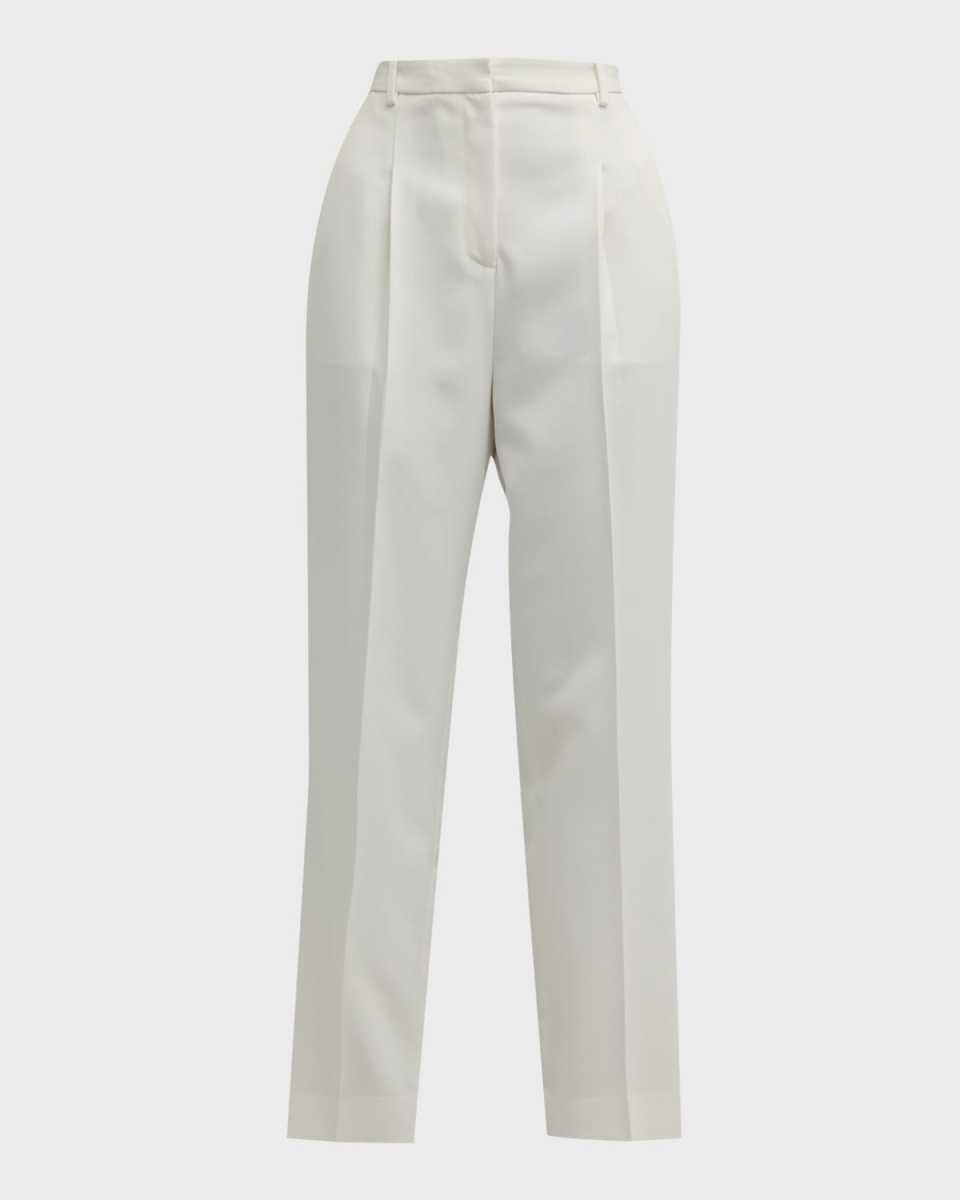 Mid-Rise Pleated Relaxed Straight-Leg Ankle Matte Crepe Trousers
